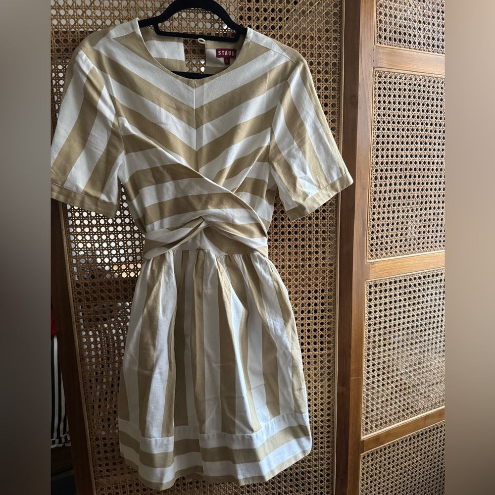 STAUD Striped Beige and White Dress size M